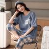 Women's Summer Korean Cartoon Pajama Set - Short-Sleeved Top with Seven-Point Pants
