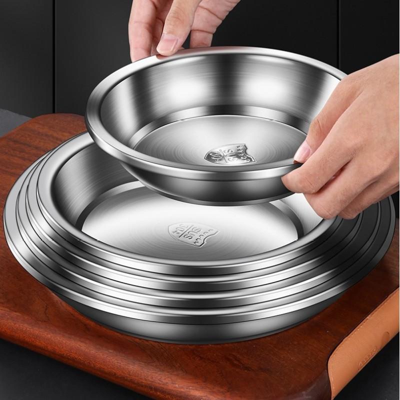 304 Stainless Steel Dinner Plates Multipurpose Deep Plate Round Tray China Style Dining Plate