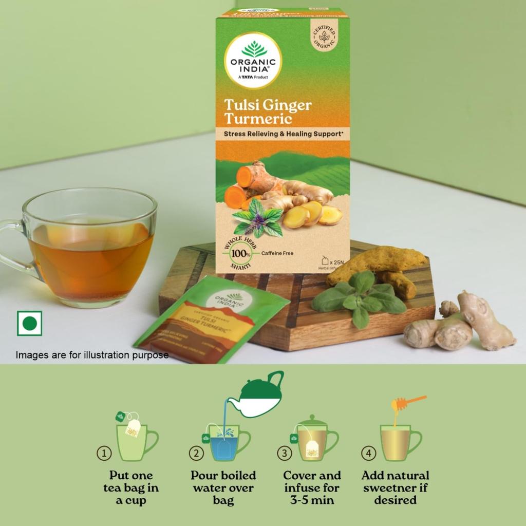 Organic India Tulsi Ginger Turmeric - 25 Tea Bags