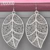 925 Sterling Silver Leaf Pendant Pierced Earrings Wedding Jewelry