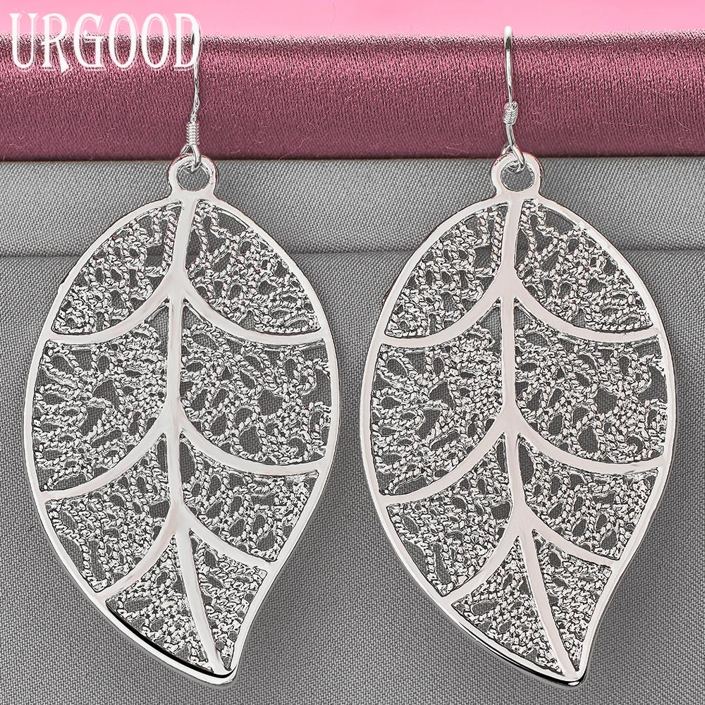 925 Sterling Silver Leaf Pendant Pierced Earrings Wedding Jewelry