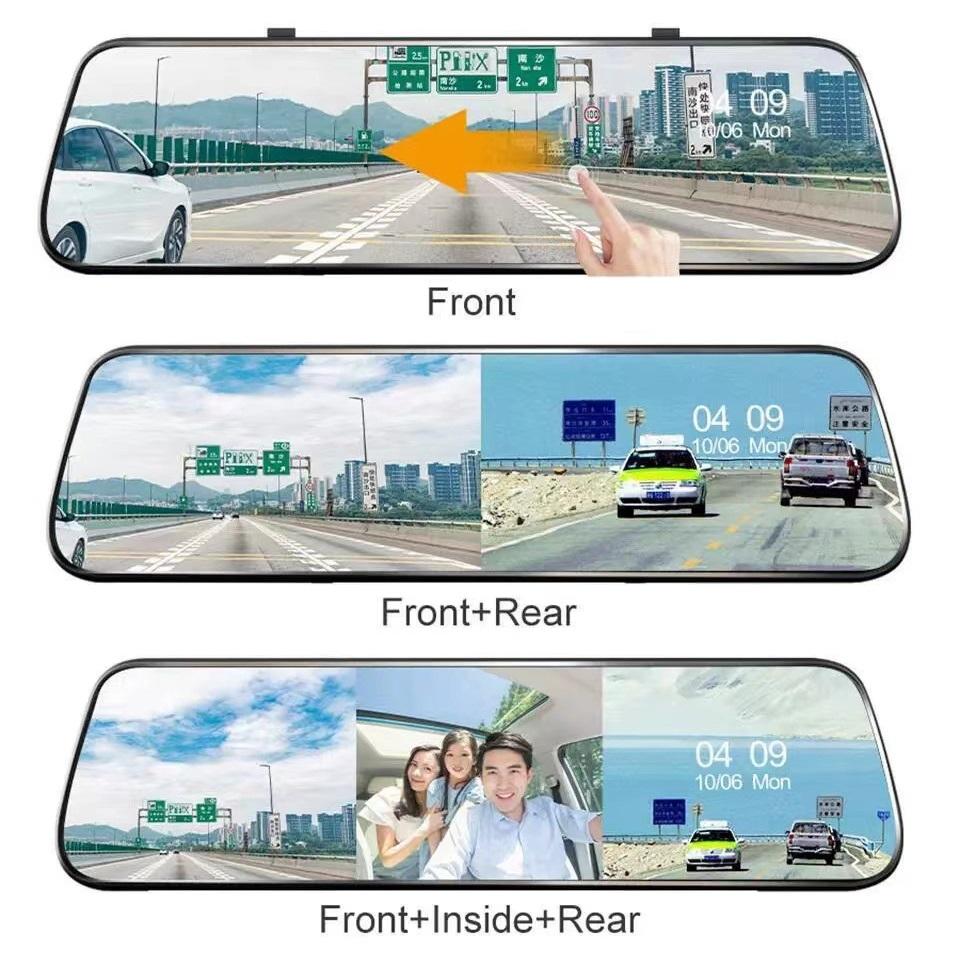 10 Inch Streaming Media Driving Recorder, Rearview Mirror, Three Lens WiFi High-definition with Reverse Rearview Touch Screen