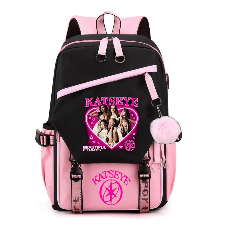 Katseye K-Pop Girl Group Print Backpack Color Block Large Capacity School Bag 60627