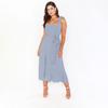 Women Summer Casual Sleeveless Spaghetti Strap A-Line Dress High Waist Long Split Solid Color Dresses