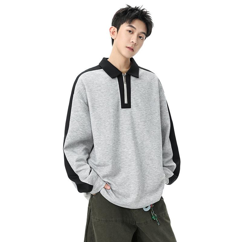 

Men s Beige Brown Color Block Half Zip Polo Sweatshirt - Oversized Casual Streetwear Long Sleeve Top 5XL