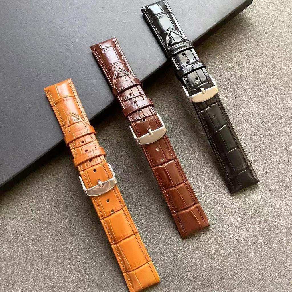 Genuine Leather Bamboo Grain Watch Strap with Pin & Butterfly Buckles, Universal Fit for Men & Women.