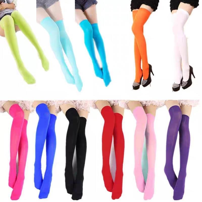 Damen Blickdichte Seiden Oberschenkelhohe Strümpfe Leggings Strumpfwaren Japanische Stile Anime JK Mädchen Bunte Überknie Lange Socken