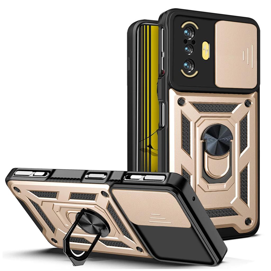 POCO F3 GT Armor Phone Case For Xiaomi POCO F3 GT Cover Lens Protection With Ring Magnetic Stand Holder Coque Fundas Capa Fall