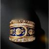 Yanbai Retro Bohemian Enamel Blue Wide Band Ring with Copper Micro-inlaid Zircon