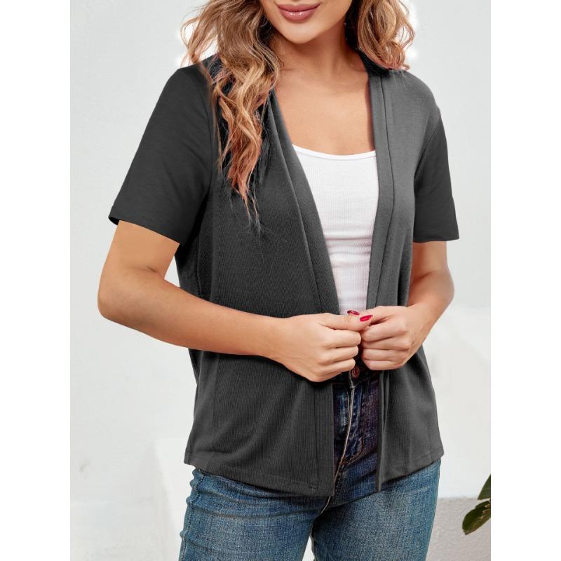 Short-sleeved Solid-color Casual, Slimming, Versatile and Elegant Top, Knitted Sweater Cardigan