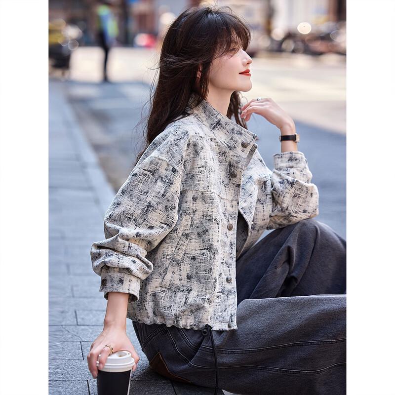 Stand Collar Faux Denim Casual Jacket