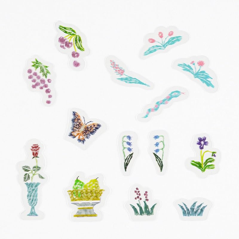 Hobonichi Techo Iyo Okumi/Transparenter Stickerei-Aufkleber-Set Mein Garten Planer Zubehör
