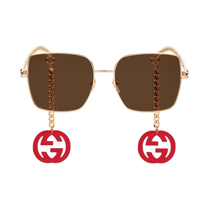 Gucci Red Pendant Gold Frame Square Sunglasses Round Sunglasses Men Sunglasses GG0724S-002