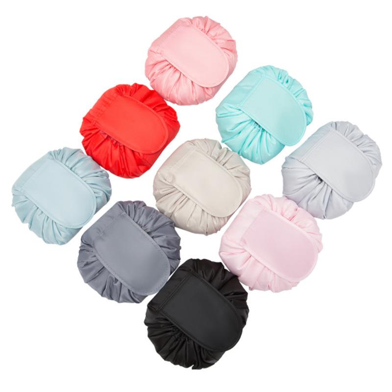 Lady Travel Cosmetic Bag Lazy Lay Flat Organizer Bags Travel Toiletry Cotton Jewelry Pouch Drawstring Makeup Bag