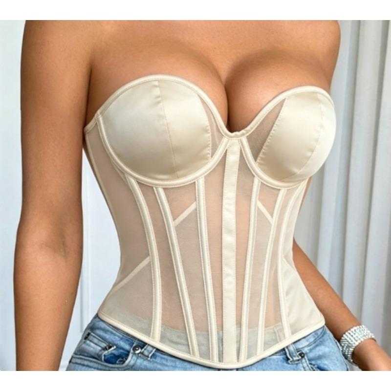 Damen Sexy Französisches Netz-Korsett Taillenformer Bustier Innenoberteil