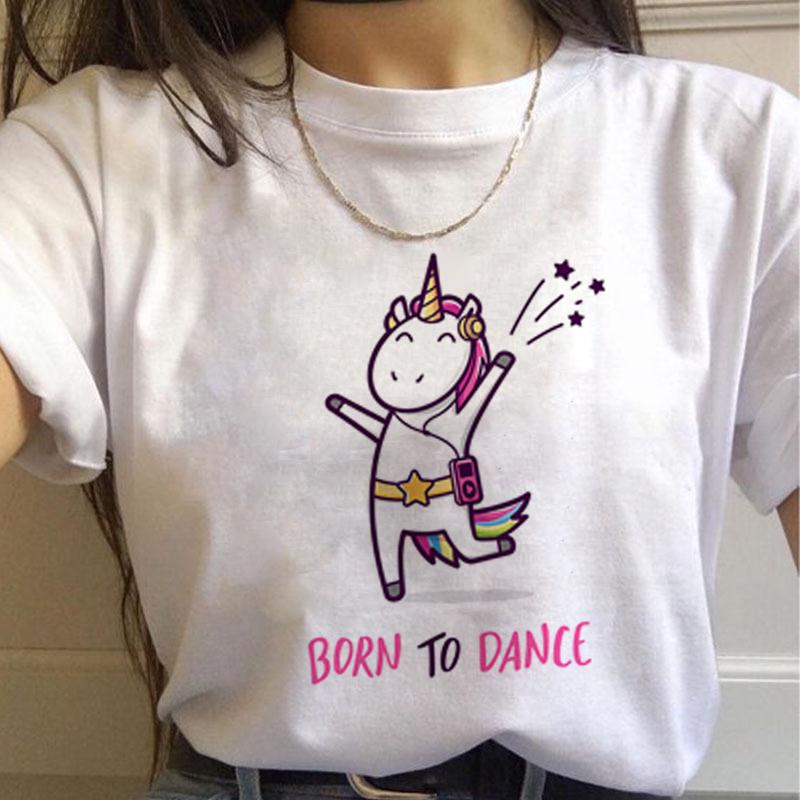 

Unicorn Kawaii Harajuku T Shirts For Women 2025 Cute Unicornio Ullzang Cartoon T-Shirt 90S Funny Print Tshirt Graphic XXXL білий