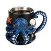 Originelle Küchen-Trinkgefäße Oktopus-Tasse mit Griff, Tiefsee-Relief-Design Harz Edelstahl Kaffeetasse, Wärmeisolierte Trinkbecher für Büro Und