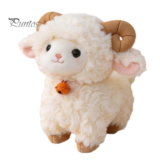 Stuffed Toy with Bells Cute Sheep Plush Doll Bell, Soft Animal Stable Standing Room Accessory Toy, Curly Fluffy Fabric Embroidery Details Figurine for