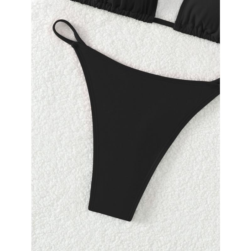 New Bikini Solid Color Triangle Cup Backless Sexy Bikini Swimsuit for Women