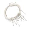 Fashionable Tassels Heart Pendant Necklace with Imitation Pearls and Metal Chain Modern Necklace Present for Women