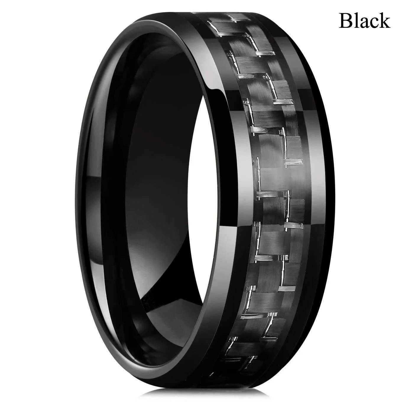 Modische Herren-Edelstahlringe mit Einlage aus schwarzer roter Kohlefaser Fingerringe für Männer Ehering Schmuck Dropshipping 13