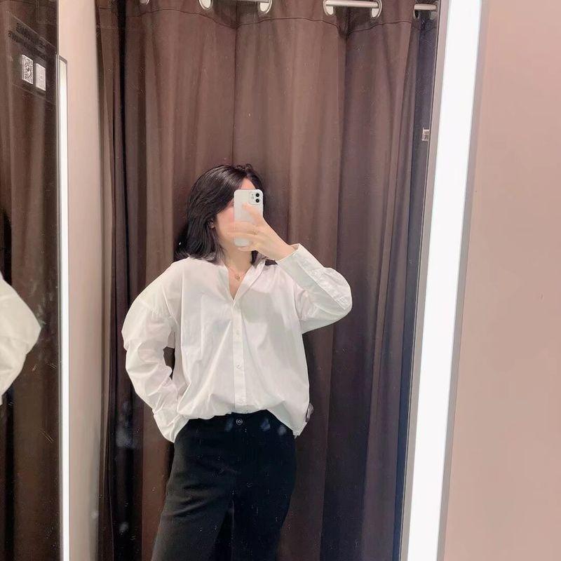 Zbzr Spring New Women Clothes Western Style Fashion Retro Loose Slimming Polo Lapel Poplin Shirts Top