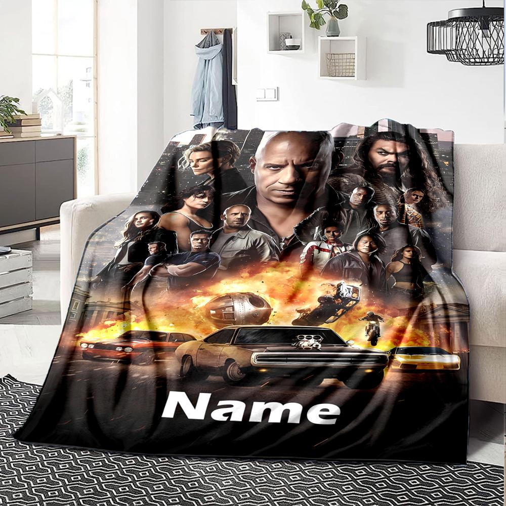 Custom Name Fast & Furious Theme Printed Blanket - Perfect for Couch, Bed, Travel & Outdoor Use | Machine Washable, Cozy & Durable.