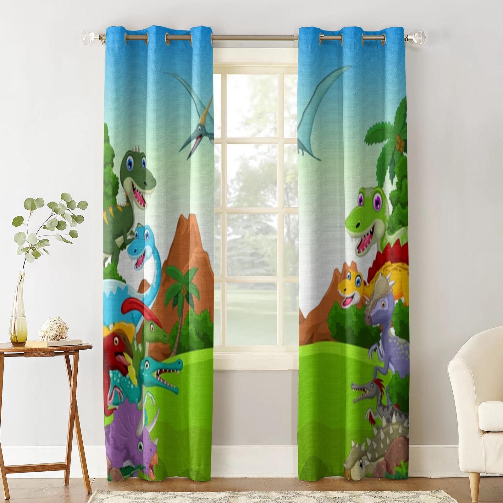 Шторы на окна с изображением динозавра в джунглях для гостиной — фото 4