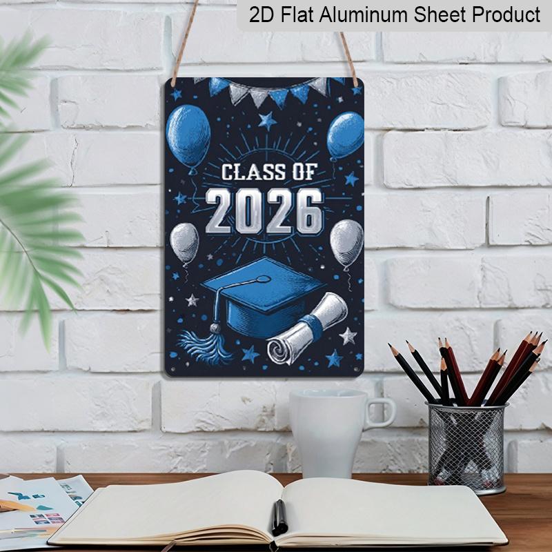 2D Flat Class of 2026 Graduation Design with Balloons and Cap Multi-functional Festive Yard Decoration Sign Wall Hanging Metal Sign Aluminium Sign