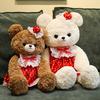 Bear Doll Soft Fluffy Red Dot Dress Lace Embellishments Comfortable Hug Bear Plush Toy Bedroom Pillow Sofa Decor