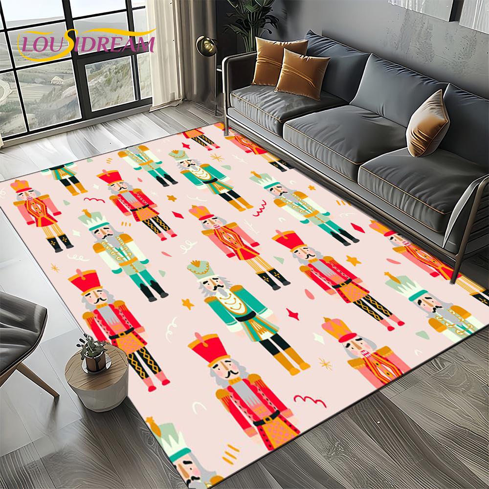 Christmas Tree New Year Nutcracker Cartoon Fairy Tales Carpet Rug for Living Room Bedroom Home Sofa Decoration,Kids Floor Mat