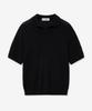 BLOND9 Soft Texture Open Collar Short Sleeve Knit_Black