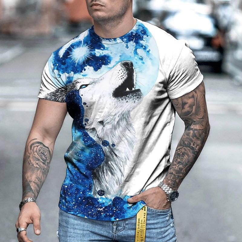 Mens Streetwear 3D Digital Print Graphic Tee Loose Fit Casual Short Sleeve T-Shirt Youth Fashion
