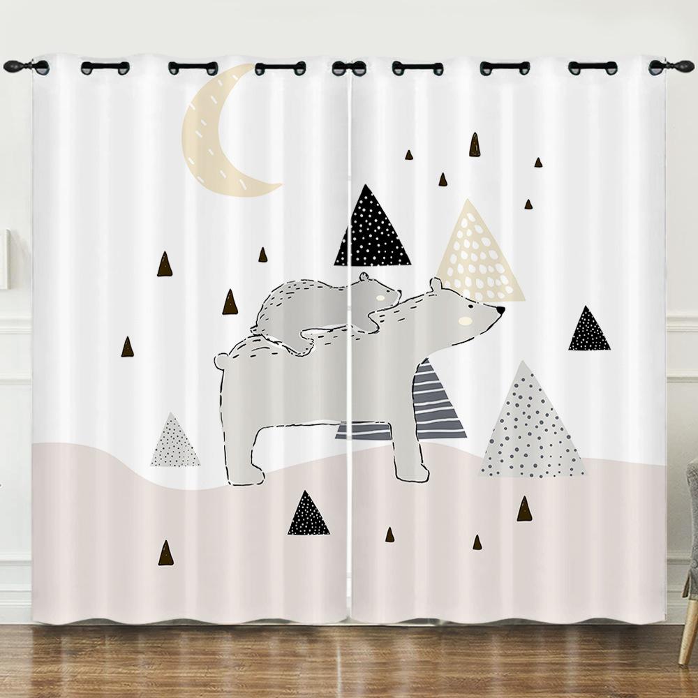 Curtains European And American Cartoon Animals Bear Deer Digital Printing Blackout Curtain Bedroom Punching