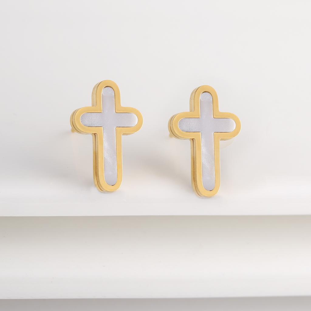 7 Colors New Design Cross Stainless Steel Classic Studs Earrings High Quality Minimalist Wedding Anniversary Woman Jewelry Gift