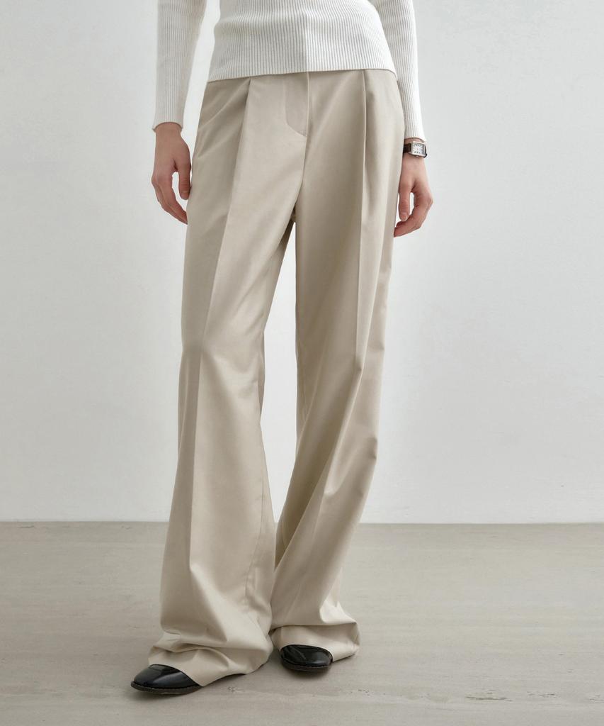 MONGDOL Single-Pleat Wide Slacks Beige Mdpt025Beige