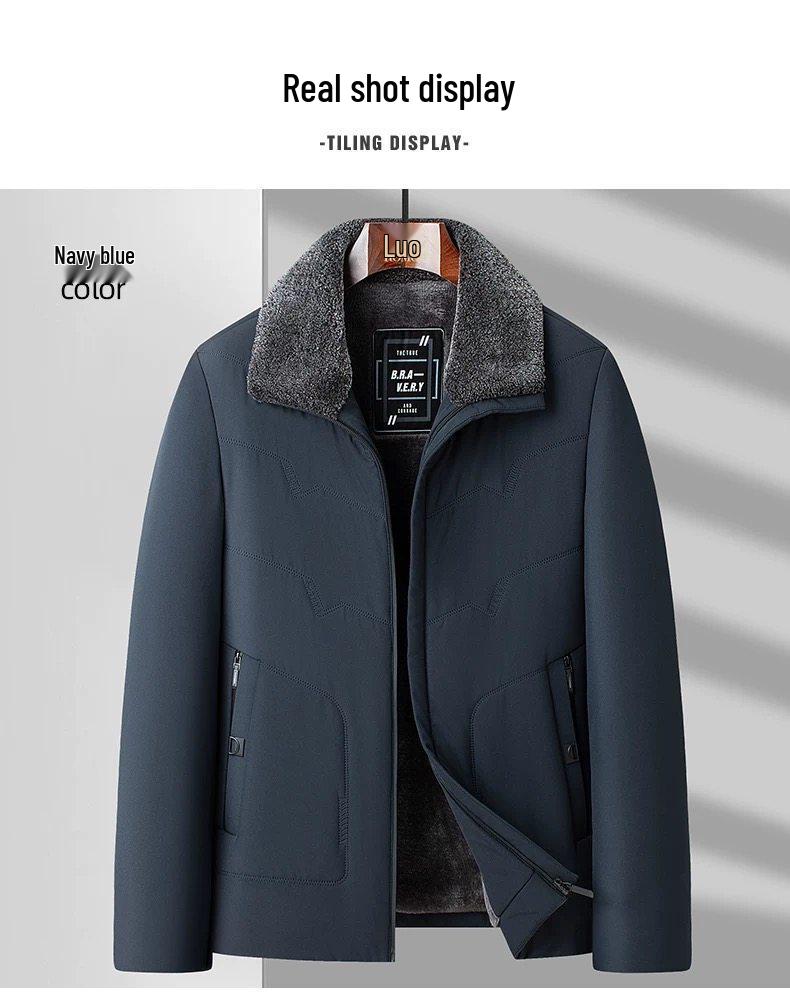 Woodpecker Men's Fleece-Lined Winter Jacket: Thick, Cotton-Padded, Cold-Proof Coat for Middle-Aged and Elderly.
