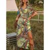 Böhmisches Print V-Ausschnitt Lockeres Midi-Kleid mit Schlitz, Neues Mode-Herbstkleid für Damen, Lässiger Europäisch-Amerikanischer Stil für den grenzüberschreitenden Handel