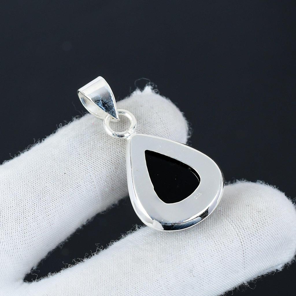 Natural Black Onyx Gemstone Silver Pendant In 925 Sterling Silver- Handmade Design, Everyday Wear Jewelry, Unique Pendant Birthday Gift For Wife
