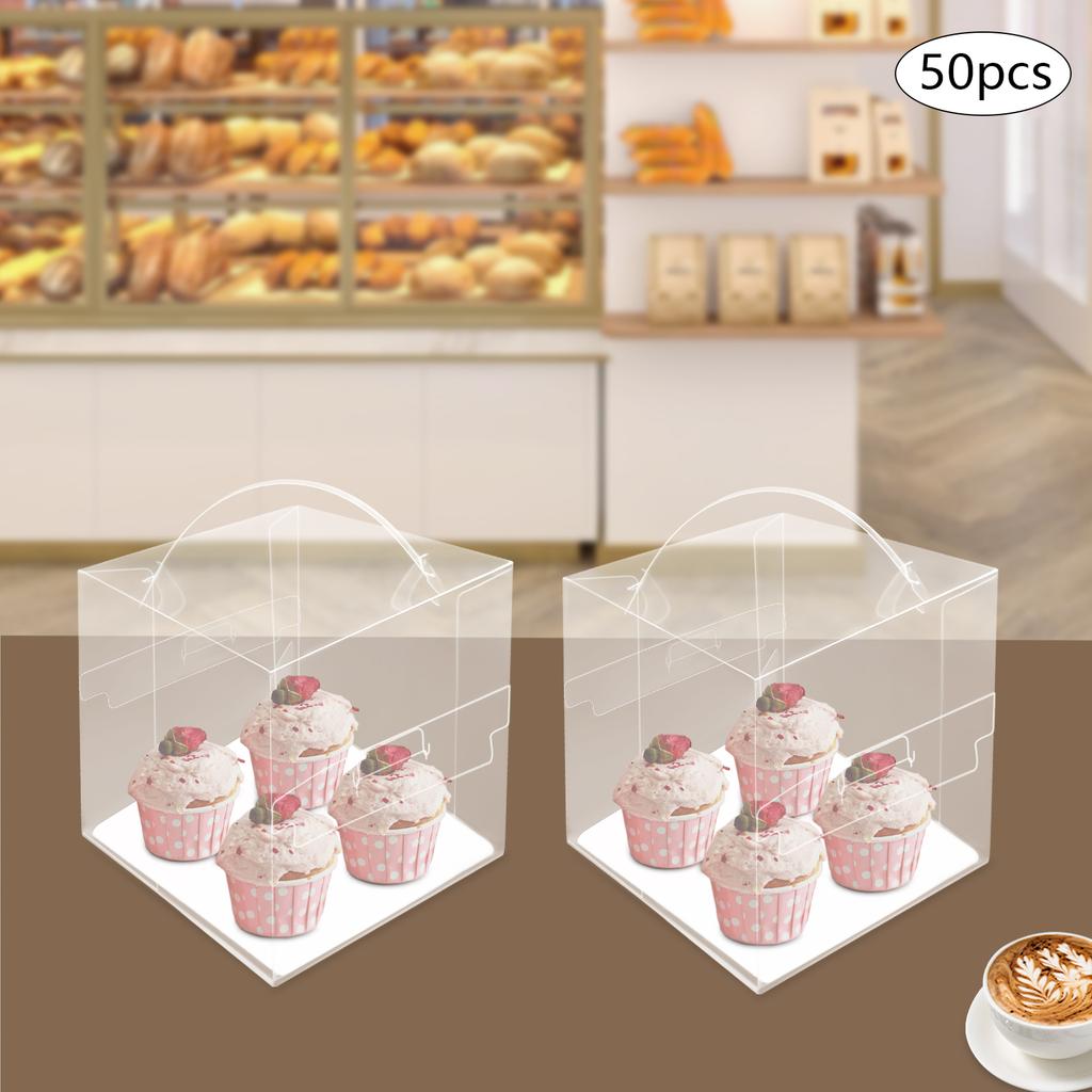 50 Pcs Clear Square Cake Boxes, 4 In Transparent Dessert Container with Lid, 13x13x13cm Food Storage, Party Baking Display Case