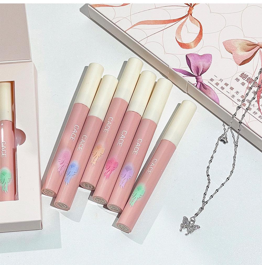 Butterfly Dream Lip Mud: Matte Nude Lip Glaze & Cute Necklace Set