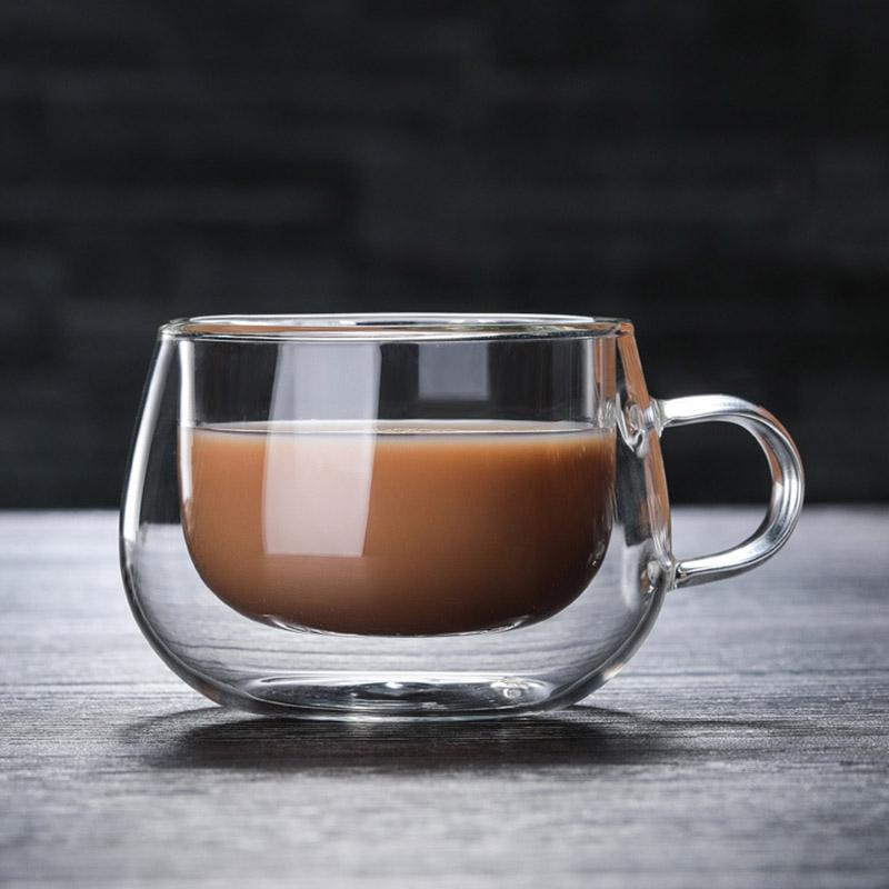 150ml Heat Resistant Glass Mug Double Wall Glass Coffee Cup with Handle Drinkware Milk Water Cup Clear Cups Kitchen Tools
