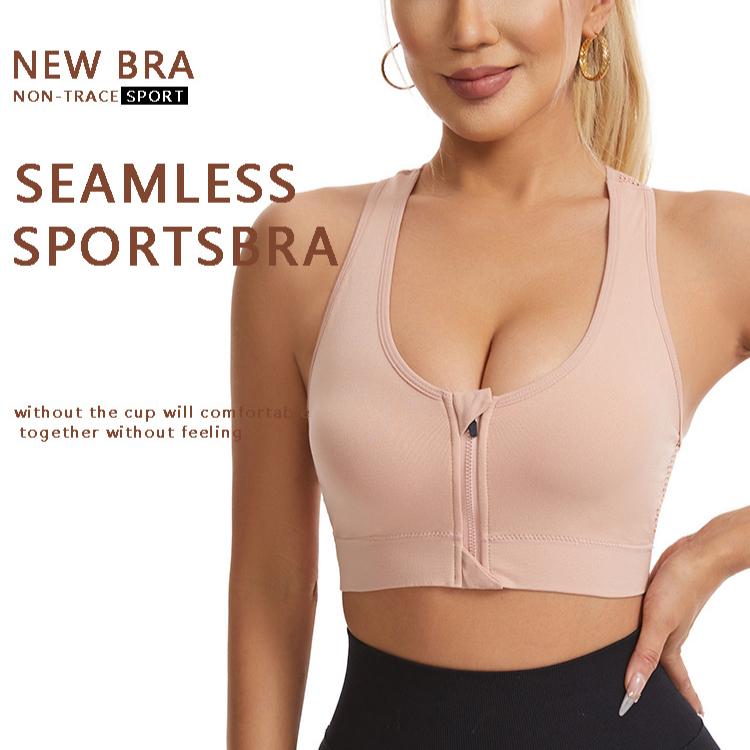 Hul Mesh Front Glidelås Sportsundertøy Kvinner Støtsikker Tanktopp Løping Yoga Fitness BH Skjønnhetsrygg Samlende Stor Størrelse
