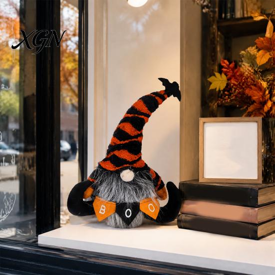 Striped Knitted Gnomes Halloween Plush Gnome Decoration, Spooky Boo Swedish Tomte Elf Figurine, Decorations Scandinavian Dwarf Ornament for Home Table
