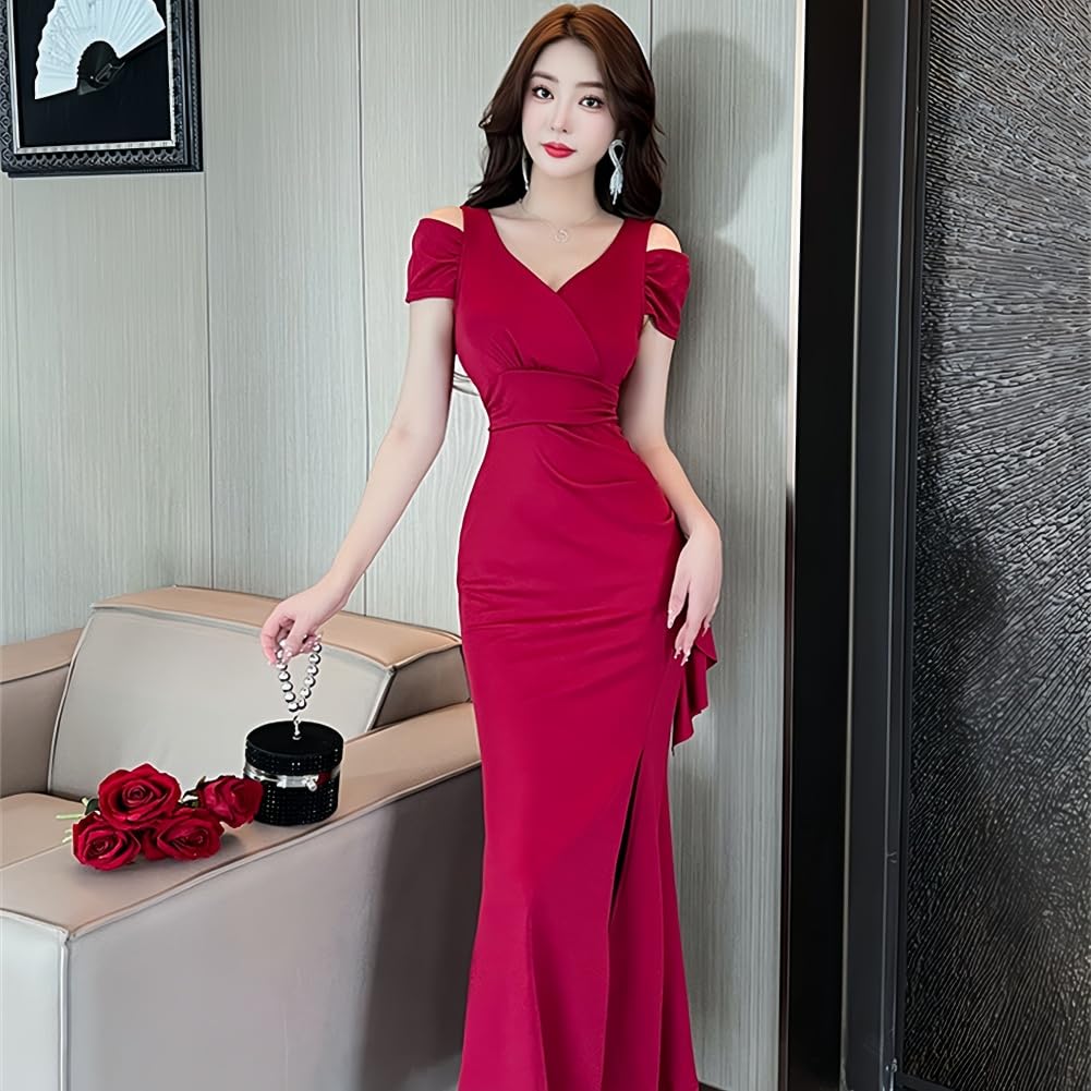 EDREES Formal Guest Long Mermaid Dress with Elegant and Perfect for and Receptions Women's Dress, Wedding, Dress, V-Neck Slit, Sexy, Parties,