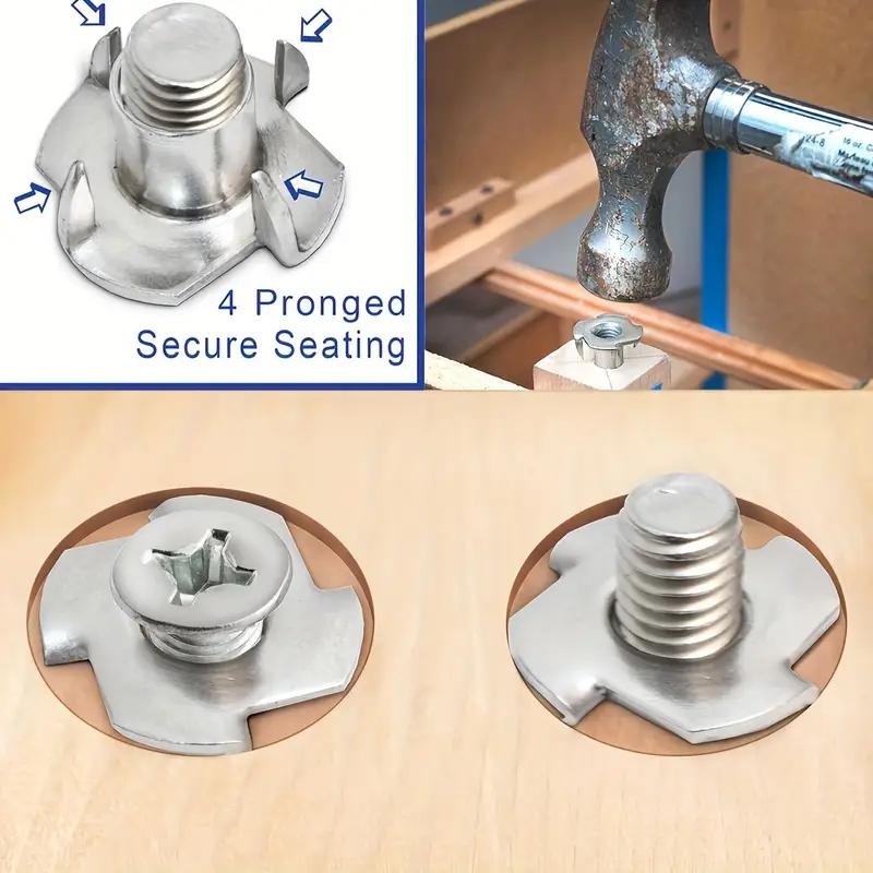40pcs M6 Stainless Steel T-Type 4-Claw Nuts White Galvanized Rustproof for Wood And Damp Environments