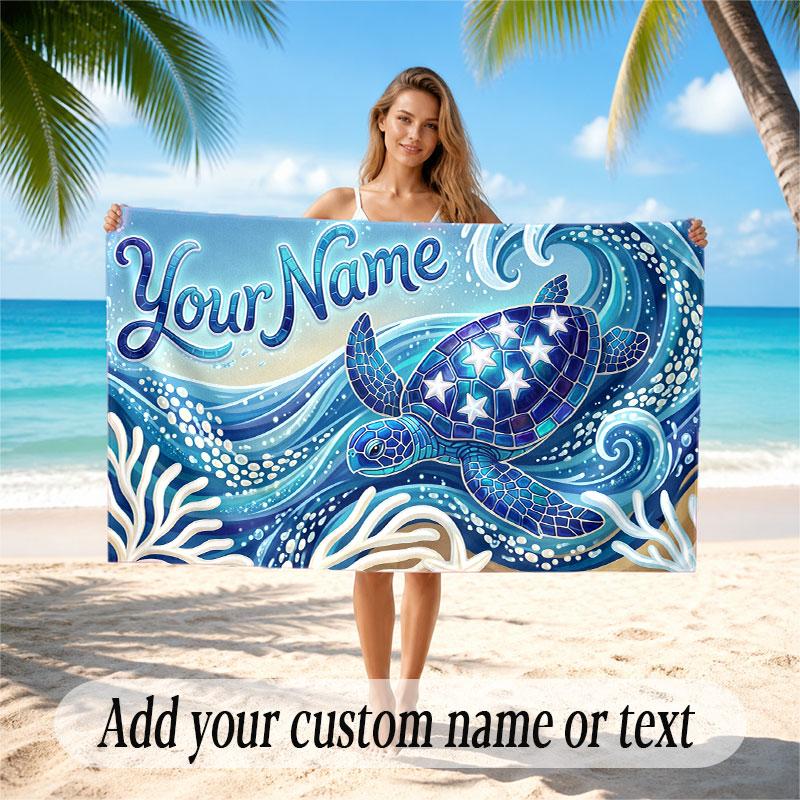 Fish Ocean Theme Beach Towel Personalized Custom Name & Text Soft Quick Dry Beach Towel for Swimming Travel