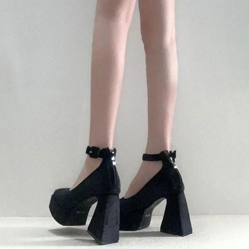 Fashion 2025 New Spring And Autumn Fashion Women's High Heels Sole Buckle Thick Heel Shallow Mouth Sexy Back Zipper Elevated Shoes