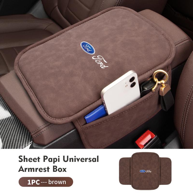 AKP1 Car Armrest Box Mat With Side Pockets Vehicle Armrest Storage Cushion For Ford Escape Ecosport Fusion Explorer Expedition Taurus