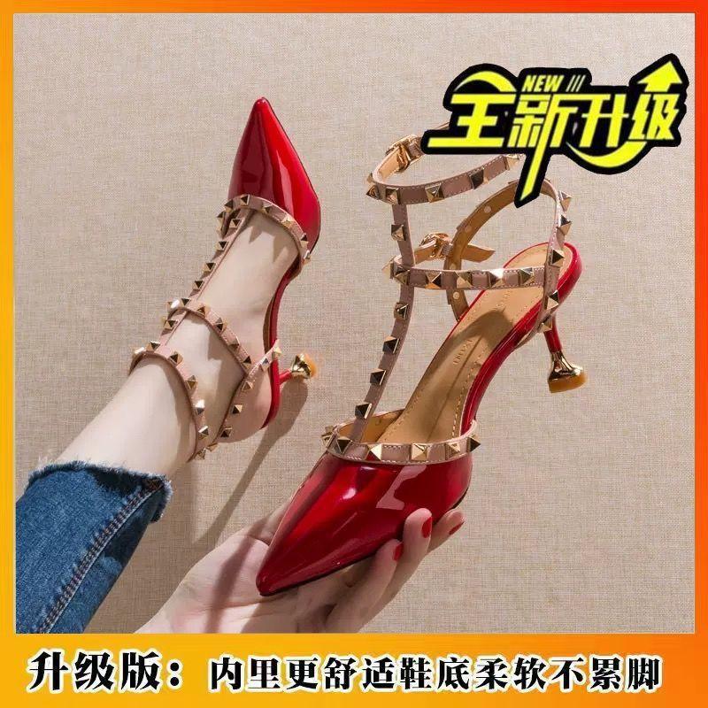 

With skirt rivet fairy style sandals 2024 Internet celebrity new Korean lightweight soft sole not tired feet high heels 40